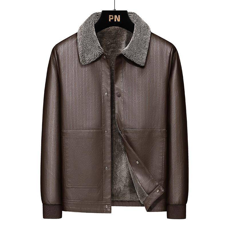 Samt Mittleren alters und ältere männer der Winter Große Größe Verdickt Warme Leder Jacken Herren Casual Leder Jacken 5XL von Joom DACH