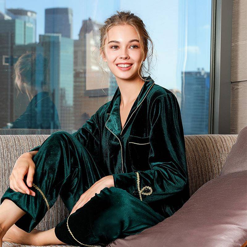 Samt-Pyjama, 2-teiliges Pyjama-Set, Pyjama, Damen-Winter-Loungewear, Langarm-Pyjama, Loungewear-Hosen-Set M von Joom DACH