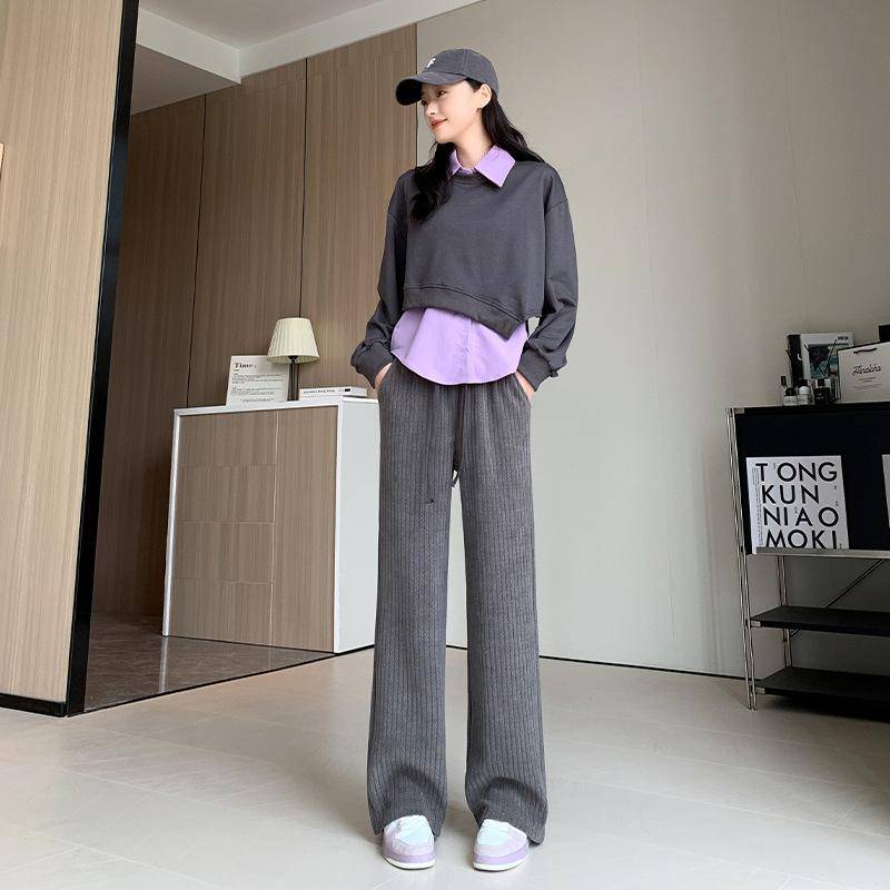 Samt Verdickte Weitbeinige Hosen, Damen Warme Hosen, Winter Bodenlange Hosen, Freizeithosen, Gestrickte Hosen mit geradem Bein XL von Joom DACH