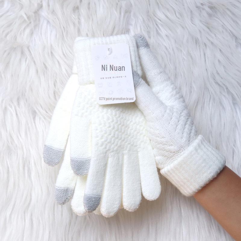 Samt-Winterhandschuhe für Damen – verdickt, doppellagiger Kälteschutz, süßes Design, Touchscreen, gestrickte Wolle, warm One Size von Joom DACH