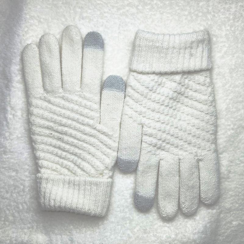 Samt-Winterhandschuhe für Damen – verdickt, doppellagiger Kälteschutz, süßes Design, Touchscreen, gestrickte Wolle, warm One Size von Joom DACH