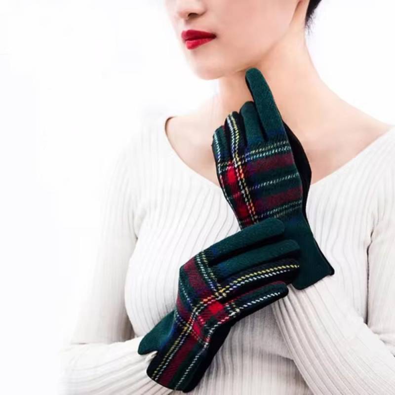 Samt-Wollhandschuhe Retro Winterhandschuhe Hochwertige Karohandschuhe für Damen grün von Joom DACH