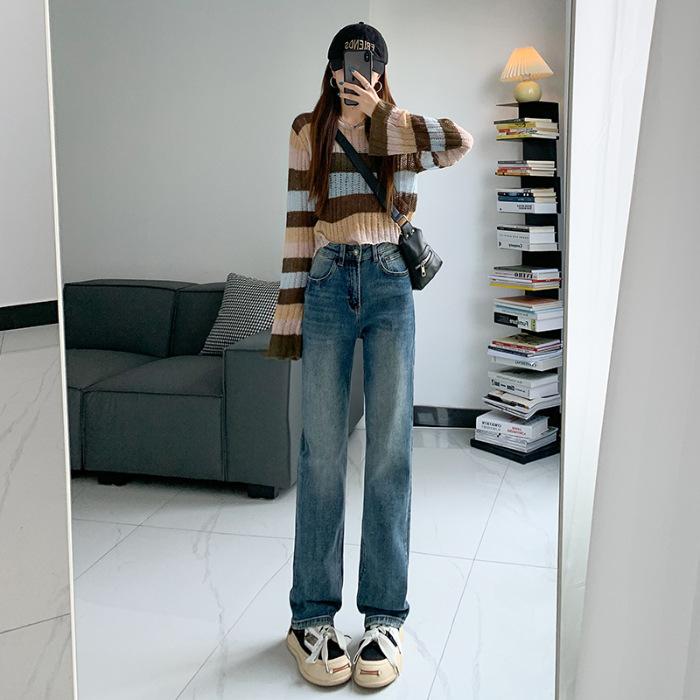 Samtjeans für Damen im Herbst und Winter Amerikanischer Retro Hohe Taille Schmale Weitbeinige Hosen für Damen im Herbst Gerade Jeans für Damen im Herbst XXL von Joom DACH