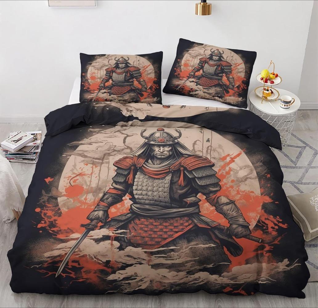 Samurai Bettwäsche, Mikrofaser Bettwäschesets, Kinderbettwäsche mit Reißverschluss Raumdeko Bettbezug für Teenager Erwachsene 3-teilig 90x200cm von Joom DACH