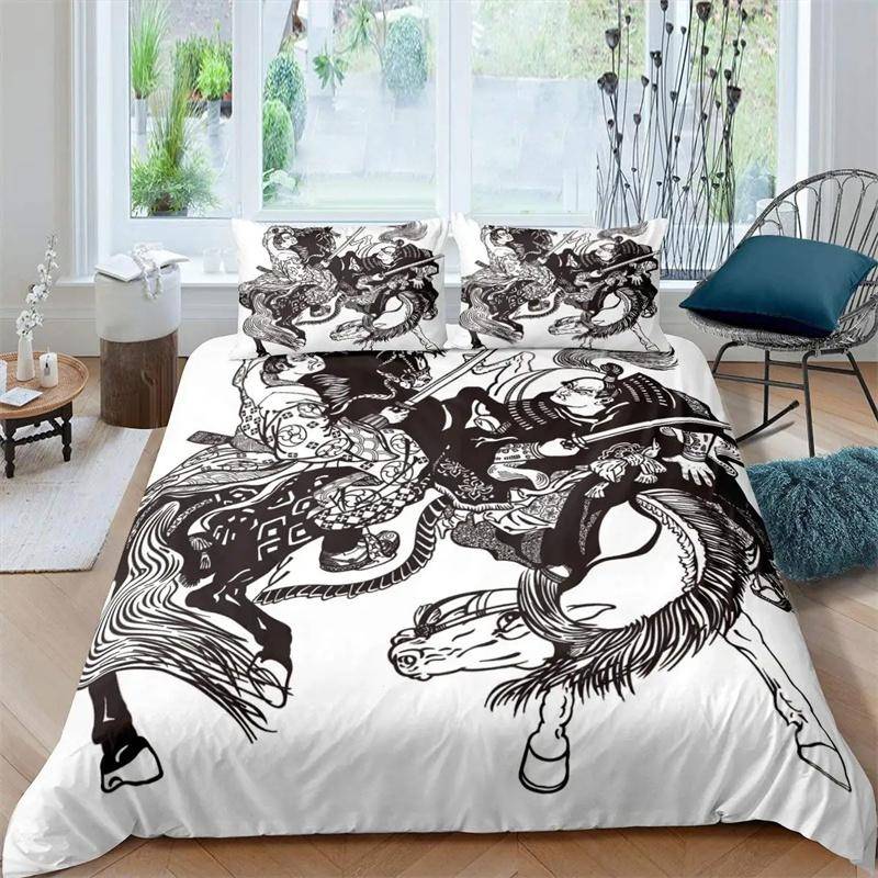 Samurai Bettwäsche Sonnenuntergang Bettbezug Japanische Samurai Landschaft Silhouette Bettwäsche Japanischer Stil Schlafzimmer Dekoration für Männer Geschenke 135x200cm 2pcs von Joom DACH