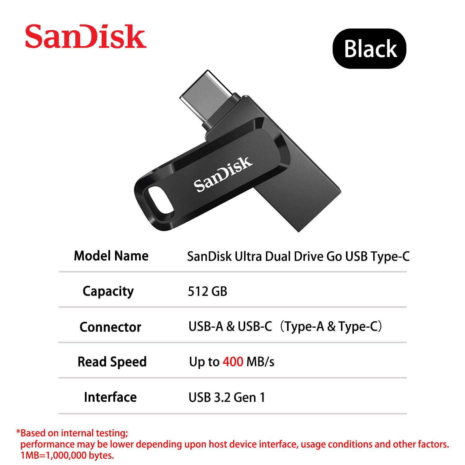 SanDisk 128GB OTG Ultra Dual Drive Go Laufwerk USB 3.2 Typ-C Flash der 2-in-1 USB-A/USB-C Flash-Laufwerk 64GB 256GB 512GB 1TB bis zu 400MB/s für Telefon PC 【512GB】 schwarz von Joom DACH