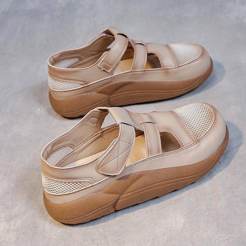 Sandalen Damen Sommer Einfarbig Mesh Schuh Damen Aushöhlen Lässig Offene Spitze Slip-on Plateau Weiblich Römisch Retro Sandalias Mujer 40 von Joom DACH