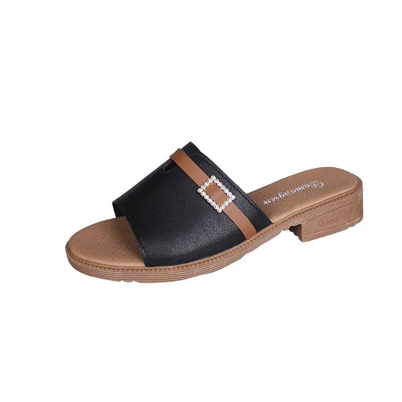 Sandalen Hausschuhe Damen Koreanische Strass Ein-Wort-Hausschuhe Dicke Flache Absätze Alleskönner Lässige Hausschuhe Alleskönner Einfache Flip-Flops Damen Sommerschuhe 35 schwarz von Joom DACH