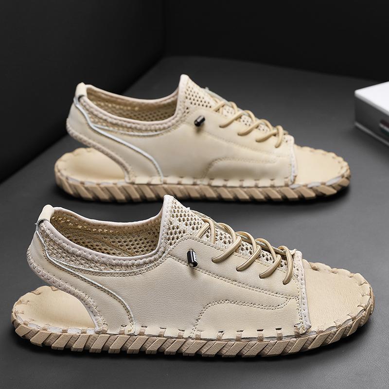 Sandalen Herren Tide Sommer neuer Stil Leder Zehenkappe Outdoor Freizeit Sport hohle Sandalen Strandschuhe 46 von Joom DACH