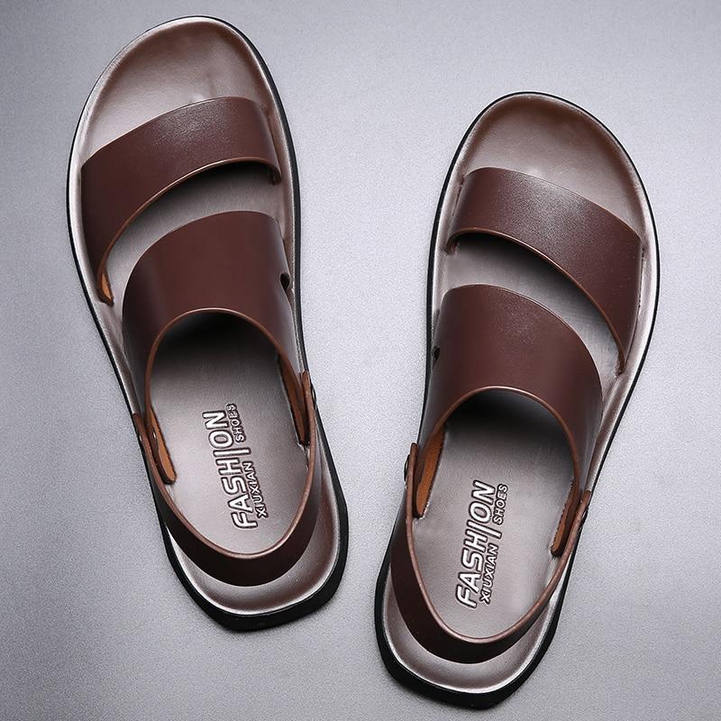 Sandalen Männer Leder 2022 Mode Vintage Männer Schuhe hohe qualität Weichen komfort Casual Wohnungen Sommer Strand Hausschuhe 42 braun von Joom DACH