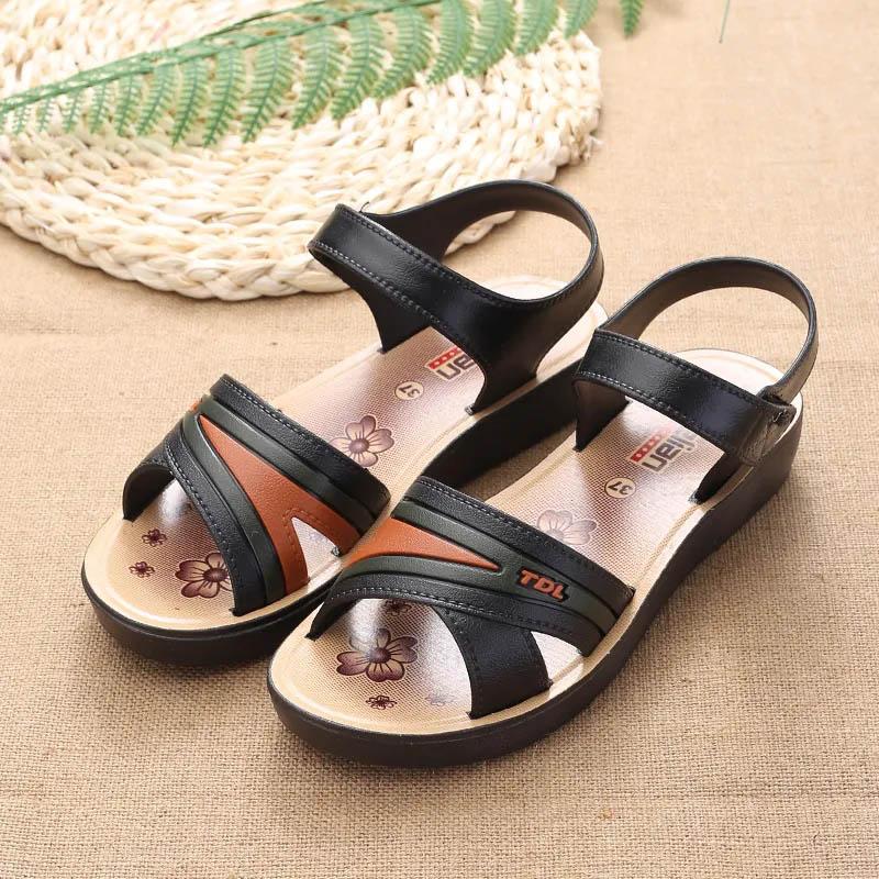 Sandalen Rutschfest Deodorant Damen Flach Klettverschluss Strandschuhe Mode Oberbekleidung Damen Mittelalterliche und Ältere Sommerschuhe 36 schwarz von Joom DACH