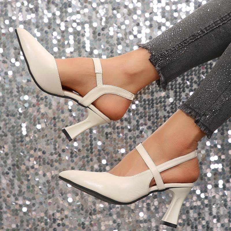 Sandalen aus weichem Leder in Uni-Farbe für Damen Sommer Neuer Stil Dicke Absätze mit Baotou Mode High Heels Damenschuhe 35 beige von Joom DACH