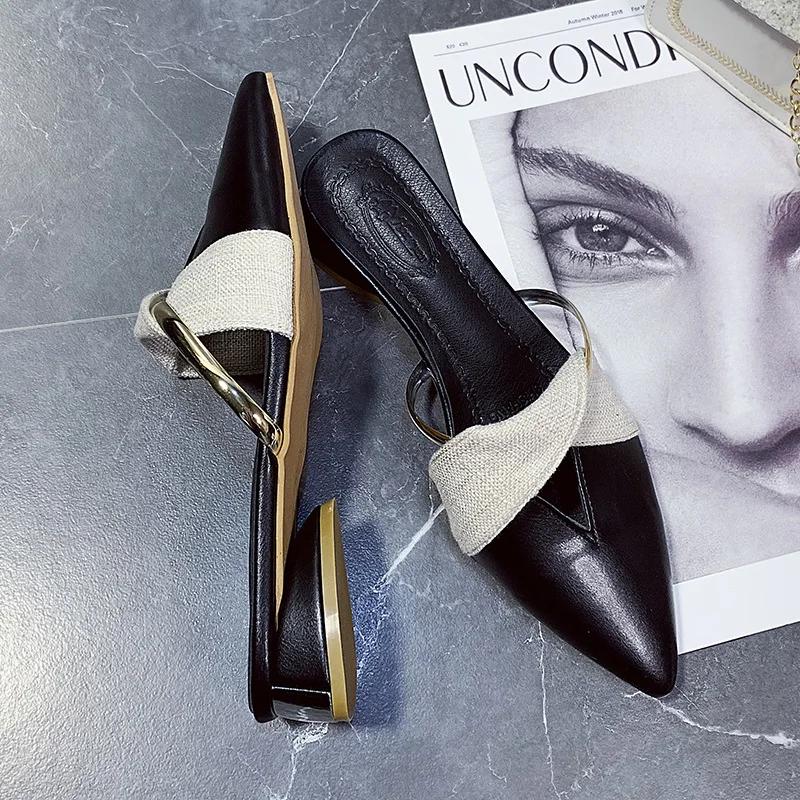 Sandalen mit spitzer Zehenpartie Designer Luxus Damen Sommer Hausschuhe Outdoor Elegant Einzelne Schuhe Übergröße Chaussure Femme 40 schwarz von Joom DACH