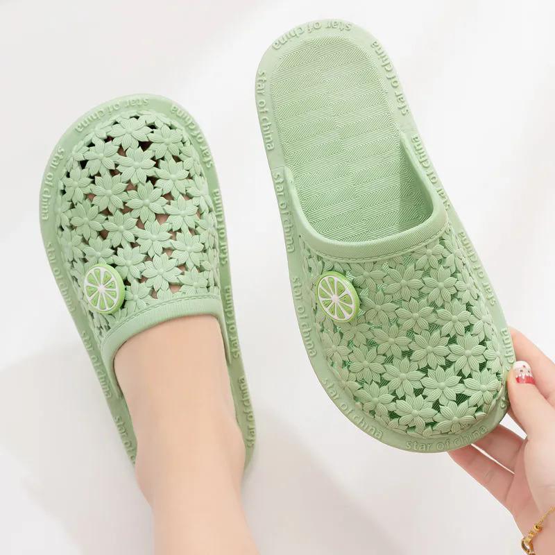 Sandalen und Hausschuhe Damen Sommer Baotou Schuhe mit flachem Boden und Loch für Zuhause, drinnen und draußen, faule Studentenschuhe 40 grün von Joom DACH