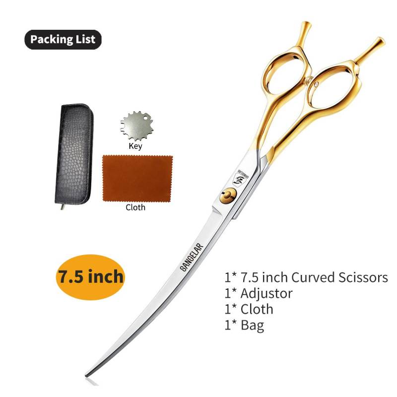 Sangelar 7 Zoll 7,5 Zoll professionelle, nach oben gebogene goldene Haustierschere Jp440C Hundehaarpflege Haustierpflege Wendbare Hundehaarschere 7.5 inch Curved Scissors gold von Joom DACH