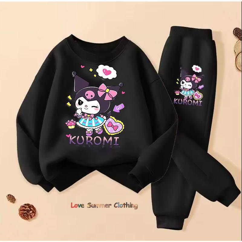 Sanrio Frühling Herbst kuromi Kinderbekleidungssets Cartoon Kuromi Print Mädchen Sweatshirt 2-teiliger Anzug Dünner Kinder Trainingsanzug 160CM von Joom DACH