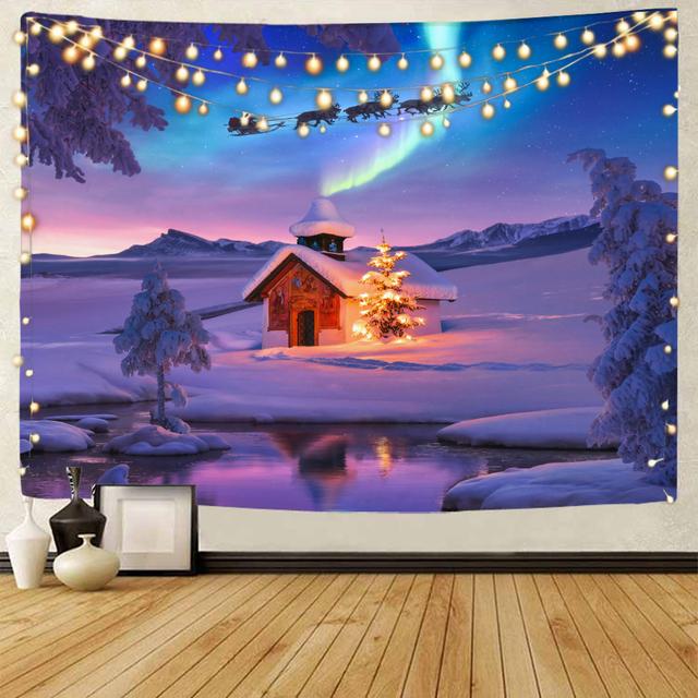 Santa Claus Weihnachten Schnee Landschaft Tapisserie Weihnachten Hintergrund Dekorative Tapisserie Weihnachten Home Hintergrund Decora 230x150cm von Joom DACH