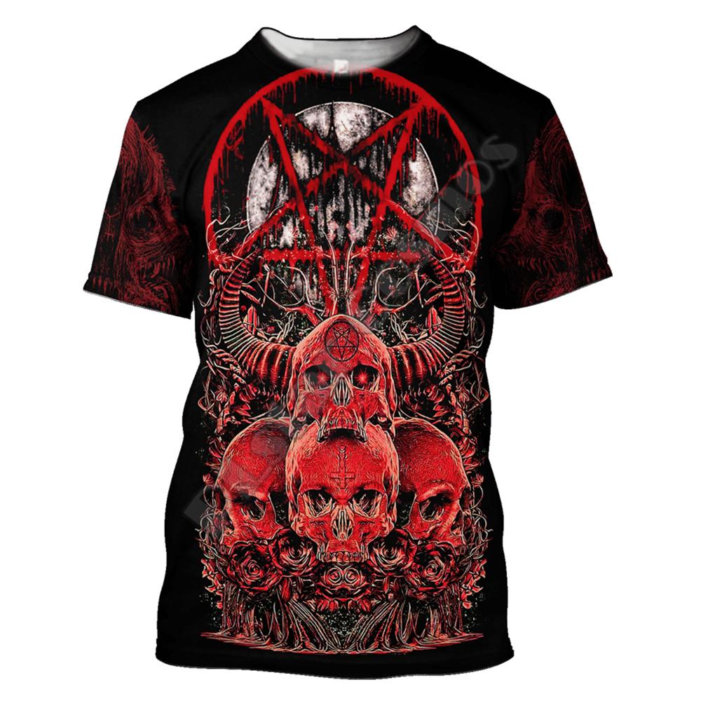 Satanic Skull Red Tattoo 3D All Over Bedruckte Herren T-Shirts Lässige 0-Ausschnitt Kurzarm Lose T-Shirts Unisex Street Tees Tops M von Joom DACH