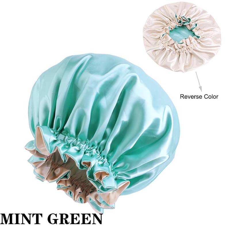 Satin-Mütze, 1 Stück, Seiden-Mütze für Frauen, große doppellagige Schlafmütze für lockiges Haar, Nachtschlaf-Kopfbedeckung für natürliches Haar von Joom DACH