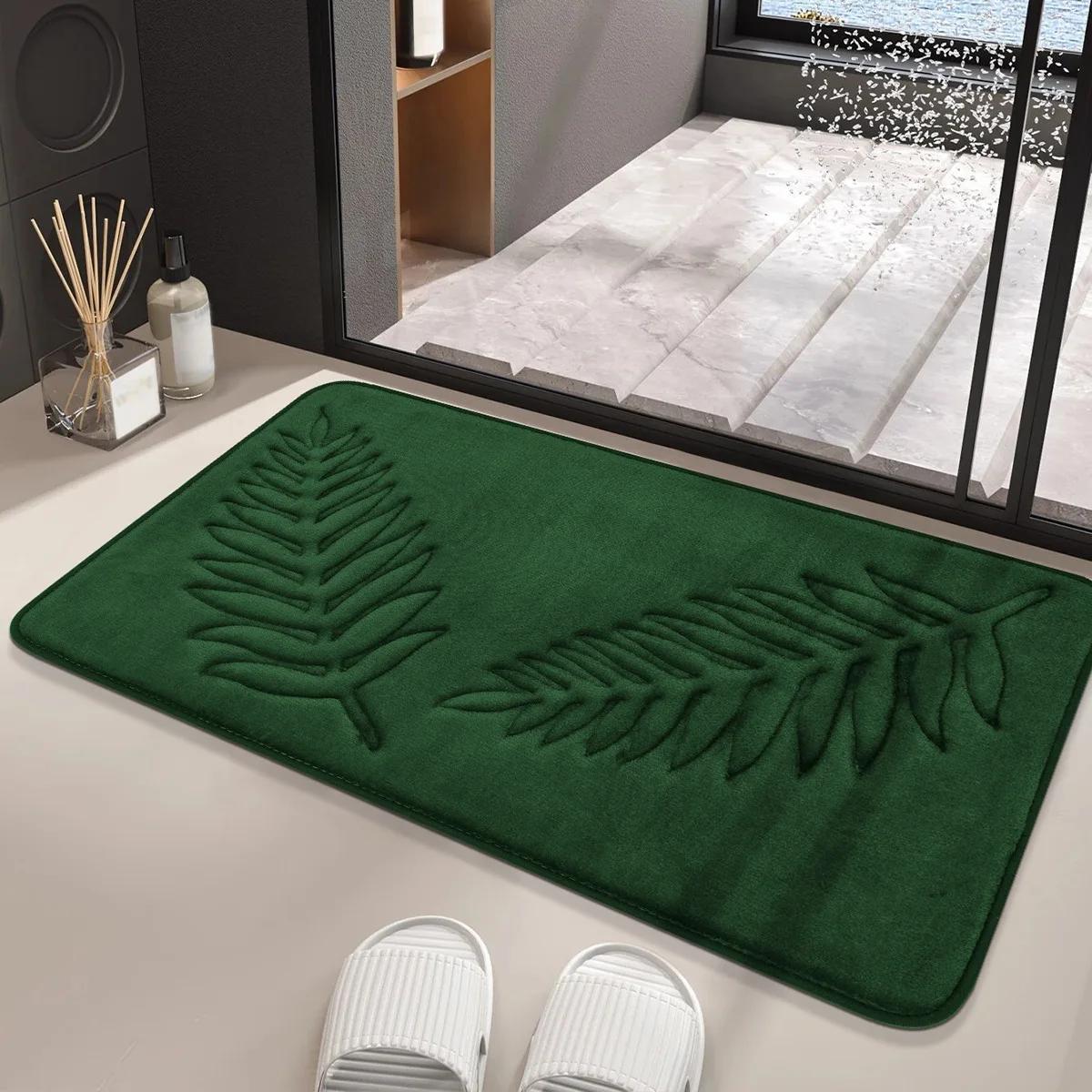Saugfähiger, rutschfester Badezimmerteppich aus Memory-Baumwolle, Badezimmer-Bodenteppiche, Badematte, Wohnzimmer, Schlafzimmer, Küche, Heimteppich 50x80cm grün von Joom DACH