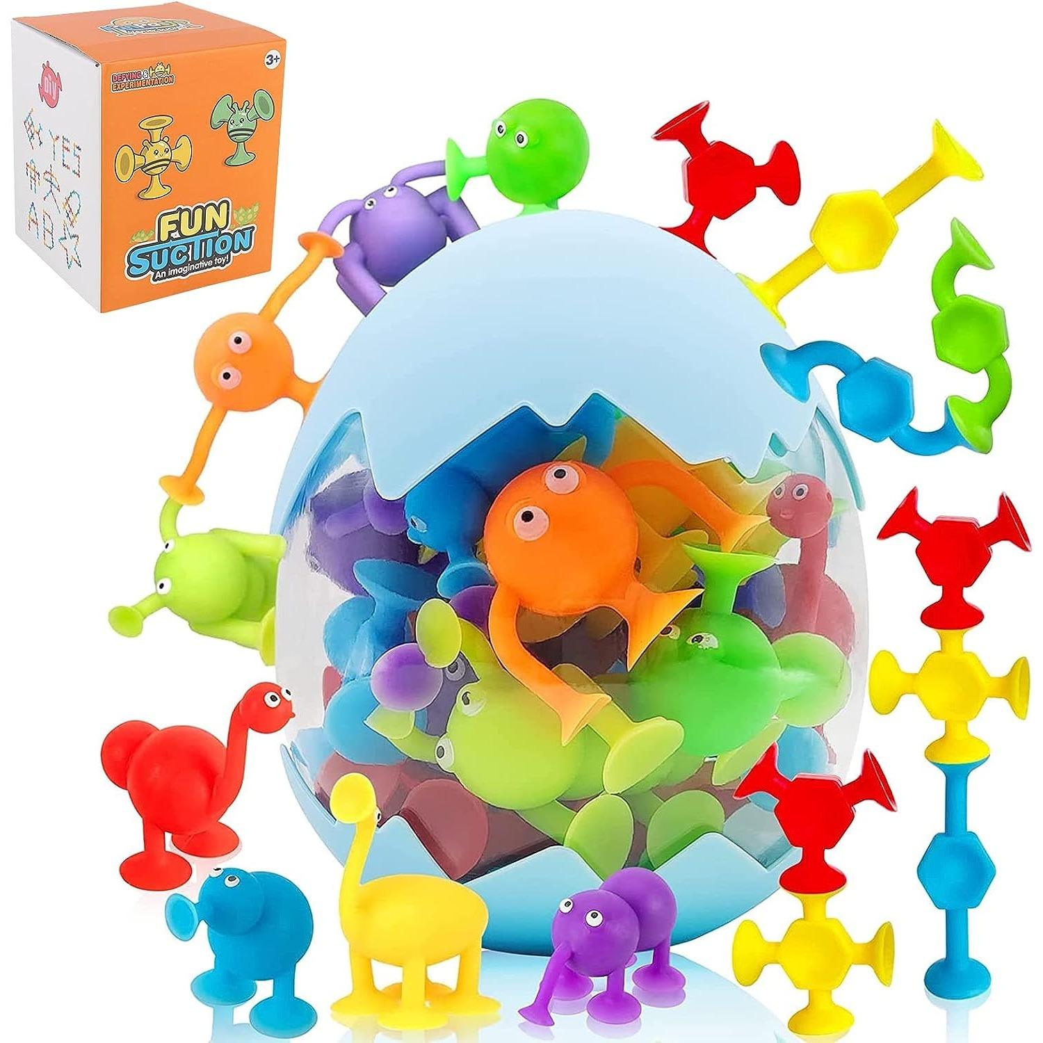 Saugnapfspielzeug, Badespielzeug, Montessori Spielzeug, Badespielzeug ab 3 4 5 6 7 8 Jahren, Stressabbau Silikon Saugnapf Spielzeug für Baby Kinder Jungen und Mädchen 13x11x11cm,27Pcs bunt von Joom DACH