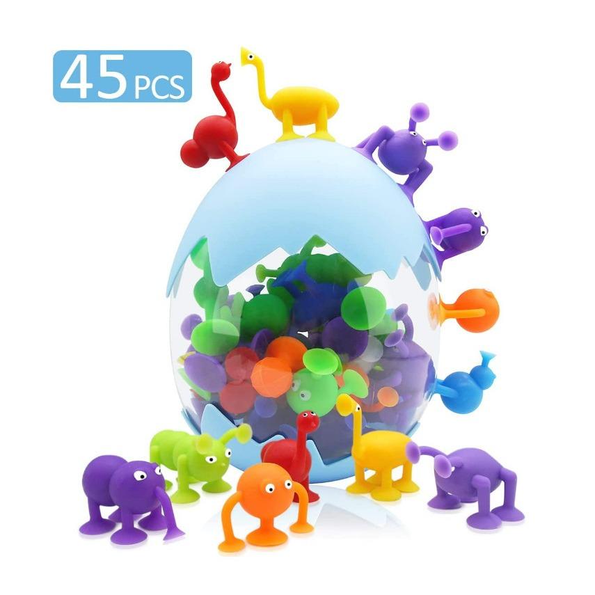 Saugnapfspielzeug, Badespielzeug, Montessori Spielzeug, Badespielzeug ab 3 4 5 6 7 8 Jahren, Stressabbau Silikon Saugnapf Spielzeug für Baby Kinder Jungen und Mädchen 45Pcs bunt von Joom DACH