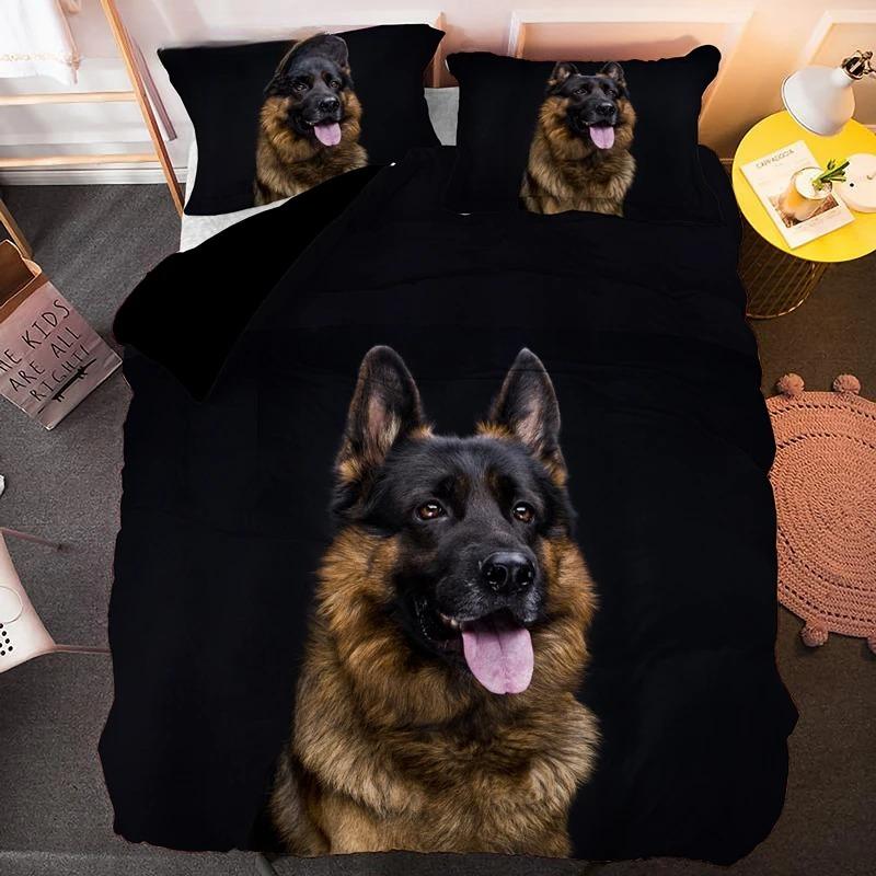 Schäferhund Bettbezug King Queen 3D Liebliches Hundemuster Bettwäscheset für Kinder Jungen Mädchen Süßes Haustier Welpe Weicher Bettdeckenbezug 70x133cm 2pcs von Joom DACH