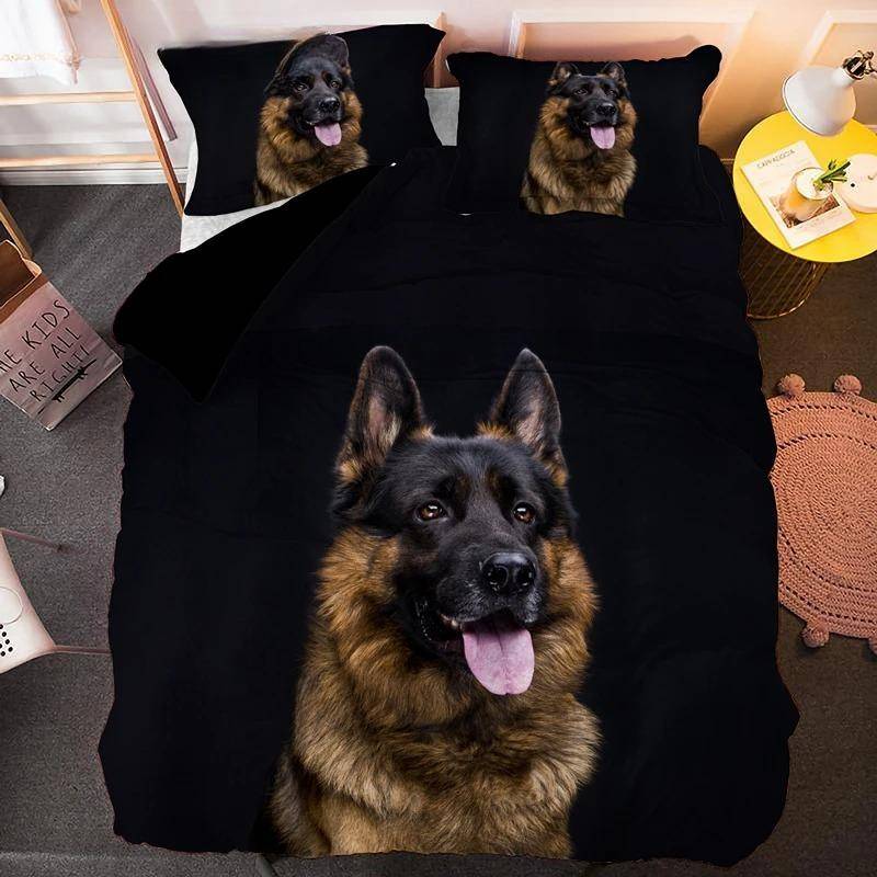 Schäferhund Bettbezug King Queen 3D Liebliches Hundemuster Bettwäscheset für Kinder Jungen Mädchen Süßes Haustier Welpe Weicher Bettdeckenbezug 70x133cm 2pcs von Joom DACH