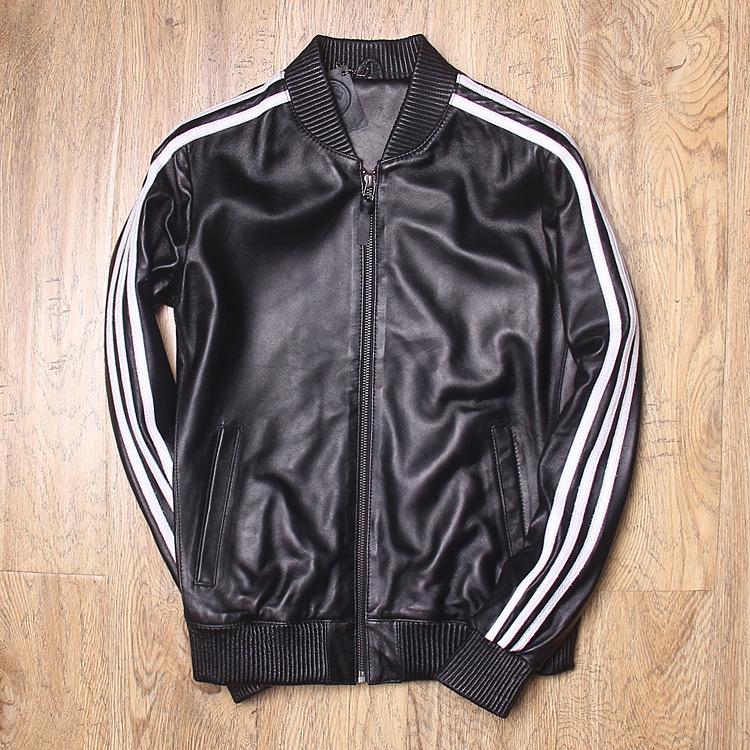 Schafsleder Herren Slim Short Baseball Jacke Motorradjacke Große Größe Herren Lederfaden 4XL von Joom DACH