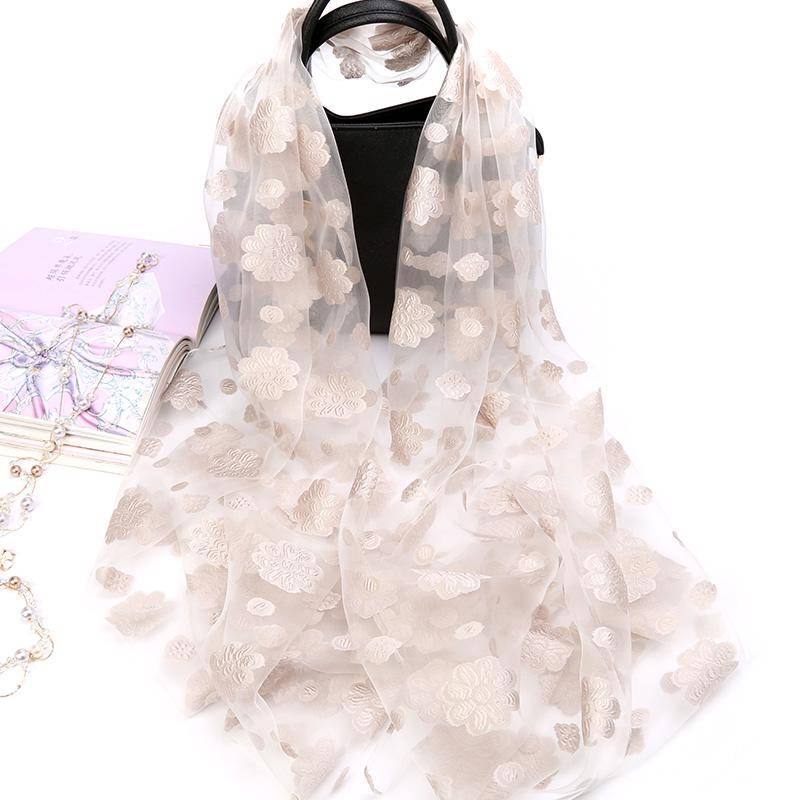 Schal, Damen Organza, Seidenschal, Bestickter Schal, Sonnenschutz, Frühlings- und Sommer-Strandschal, Langer und vielseitiger großer Schal, Herbst von Joom DACH