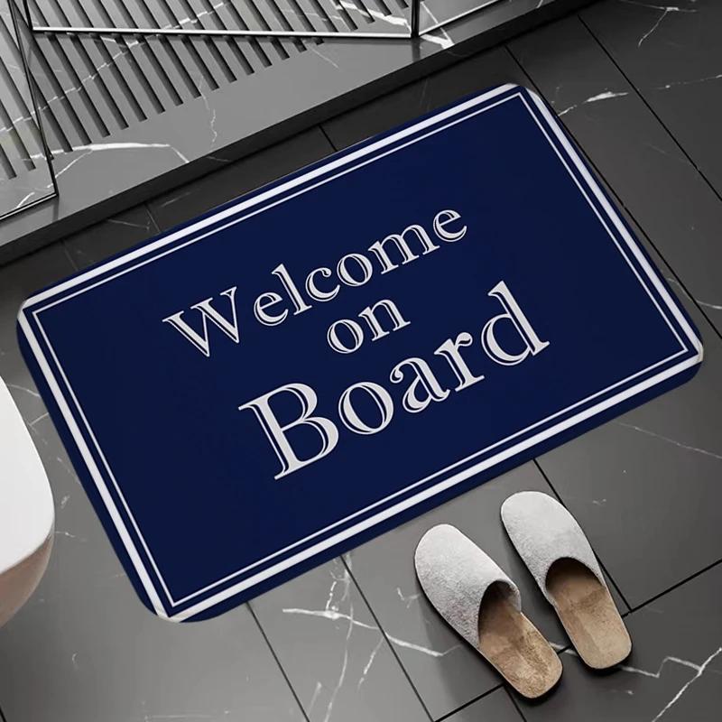 Schicke Fußmatte mit nautischem Ankerboot, marineblaue Streifen, rutschfeste Bodenmatte, langer Flurteppich, individueller Teppich für Küche und Bad 40x60cm Schicke Fußmatte mit nautischem Ankerboot, marineblaue Streifen, rutschfeste Bodenmatte, langer Flurteppich, individueller Teppich für Küche und Bad 40x60cm von Joom DACH