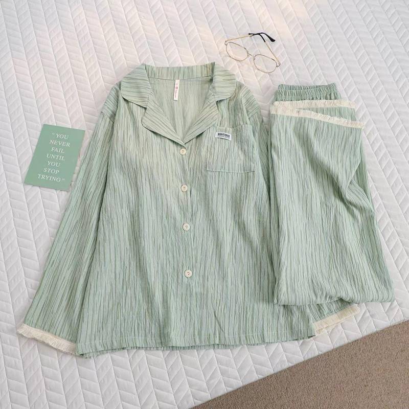 Schicker Damenpyjama für Frühling und Herbst, schlichtes Design, Home-Pyjama für Damen, Homewear-Pyjama, Revers-Pyjama XXL von Joom DACH