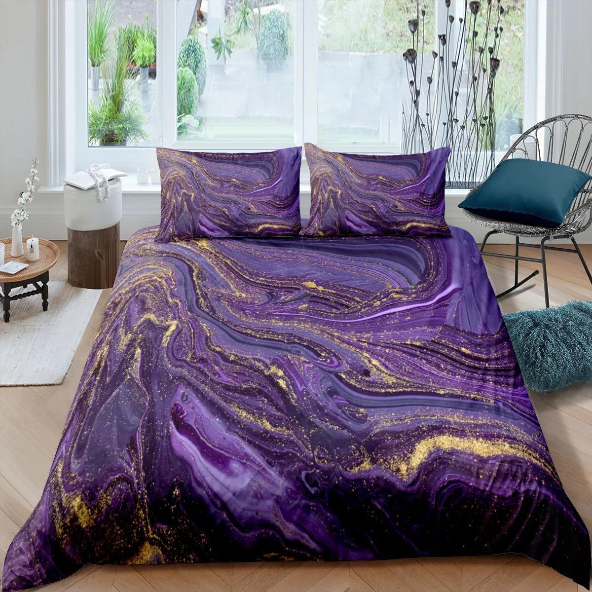 Schicker Marmor-Bettbezug aus Mikrofaser, Mint, Gold, Glitzer, Türkis, Bettwäsche-Set, abstrakt, Aquablau, Bettbezug für Einzelbett, Doppelbett, volle Größe 70x133cm von Joom DACH