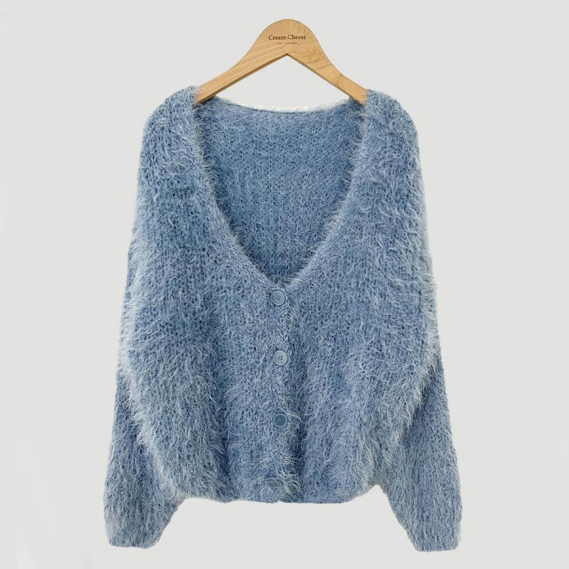 Schicker koreanischer Cardigan-Pullover mit V-Ausschnitt und langen Ärmeln aus Kunstnerz für Damen One Size von Joom DACH