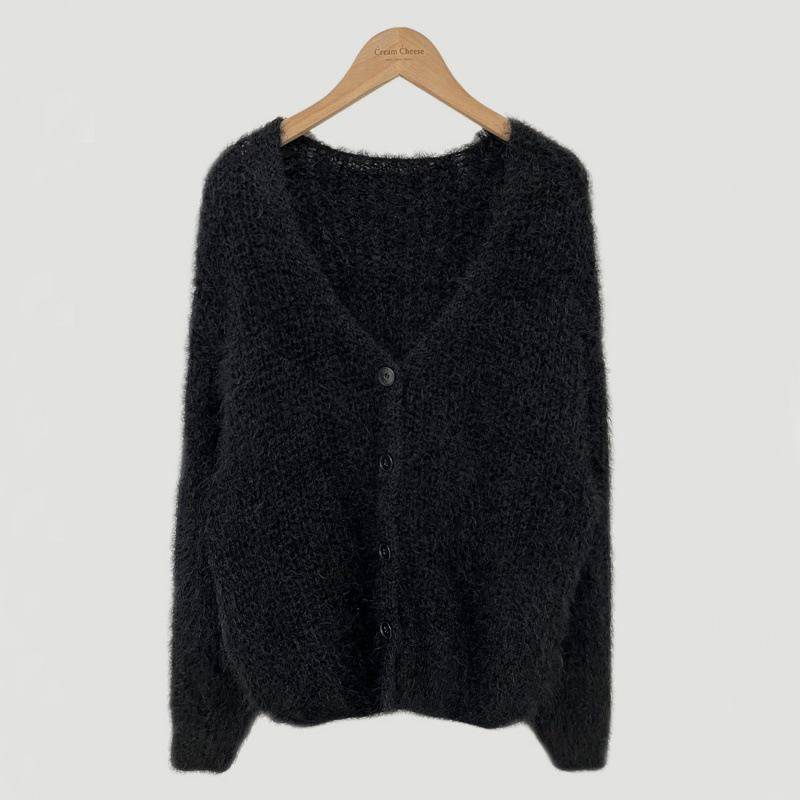 Schicker koreanischer Cardigan-Pullover mit V-Ausschnitt und langen Ärmeln aus Kunstnerz für Damen One Size von Joom DACH