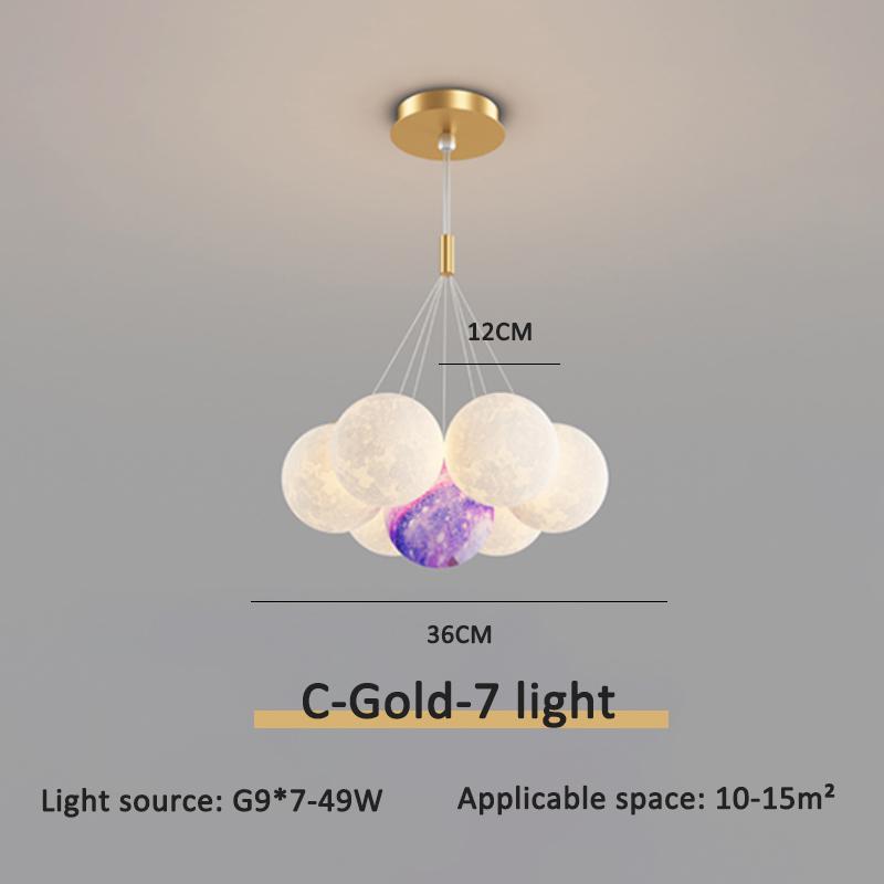 Schlafzimmer-Kronleuchter, nordische Beleuchtung, modern, minimalistisch, kreativ, Mondblasenlampe, Wohnzimmer, Esszimmer, Kinderzimmer, Planetenbeleuchtung D 7light 12cm von Joom DACH