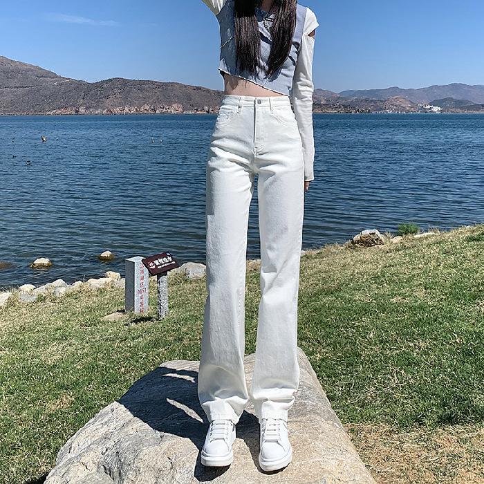 Schlanke Straight-Leg-Hose für Damen im Herbst High Waist Straight-Leg Jeans Weiß Zigarettenhose Bodenlange Hose für Damen 2XL von Joom DACH