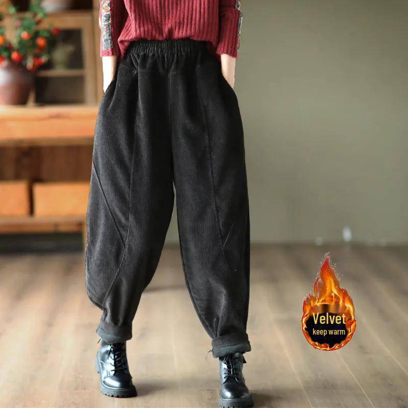 „Schlanke schwarze Haremshose aus Plüsch für Damen in Übergröße – Trend Herbst/Winter 2025“ 4XL von Joom DACH