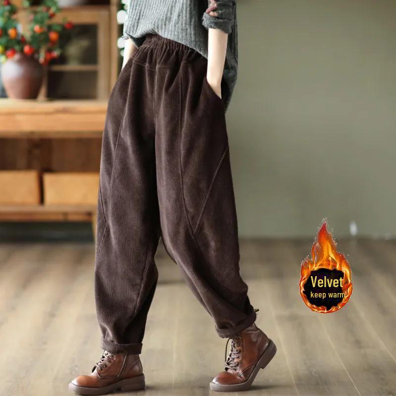 „Schlanke schwarze Haremshose aus Plüsch für Damen in Übergröße – Trend Herbst/Winter 2025“ L von Joom DACH