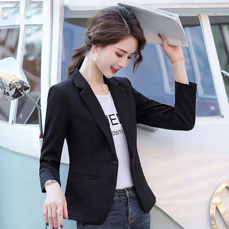 Schlanker kurzer Blazer Dünne Damen Temperament Freizeitjacke Weißer Mantel Bürodame Kann Professionelle Kleidung Für Die Arbeit Eleganter Blazer Tragen XXL schwarz von Joom DACH