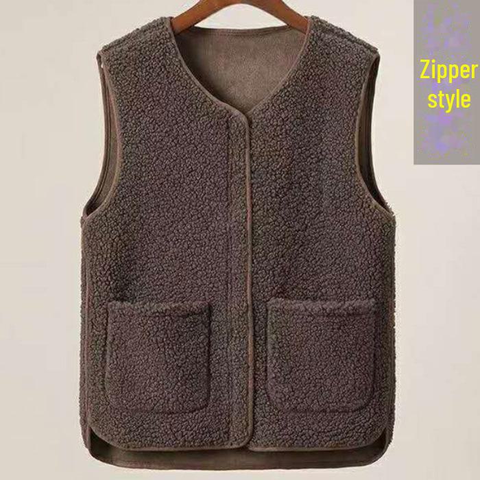 Schlankmachende Weste aus Lammwolle mit Reißverschluss für Damen – modische Oberbekleidung für Herbst und Winter XL kaffeebraun von Joom DACH