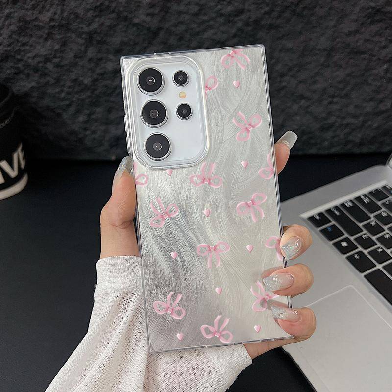 Schleife Druck Feder Glitzer Stoßfeste Handyhülle Für Samsung S25 Ultra S24 FE S23 A16 A36 A56 A55 A35 A15 Weiche Kante TPU Schlank Hart PC Bumper Abdeckung Samsung S22 candy rosa von Joom DACH