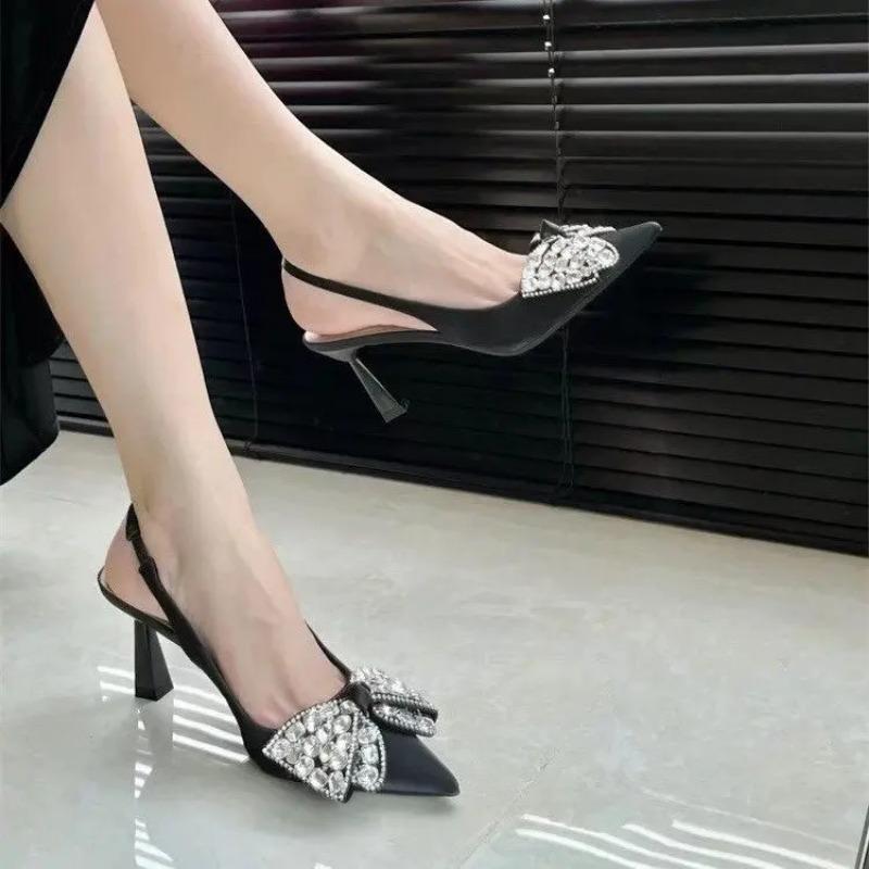 Schleifenschuhe Damen Sandale Sommer High Heels Mädchen High Heels Retro Stiletto Strass Neu Offen Geschlossen Spitz Schleife 40 schwarz von Joom DACH