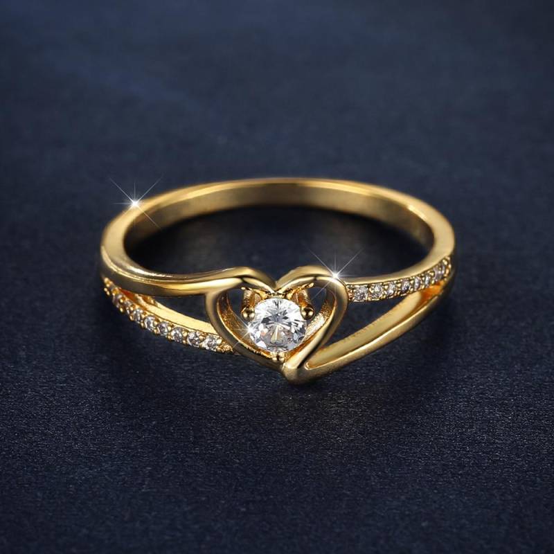 Schlichter, stilvoller hohler Herzring für Frauen, luxuriöser Goldfarbener Zirkonia-Einlage, Braut-Eheringe, trendiger Schmuck 7 gold von Joom DACH