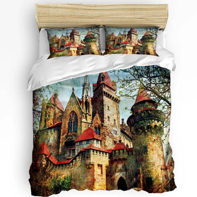 Schlossfenster Schreibtisch Mond Katze Buch Hexenzimmer Bettbezug 3-teiliges Bettwäscheset Heimtextil Bettdeckenbezug Kissenbezüge Ohne Spannbettlaken 140x200cm 3pcs von Joom DACH