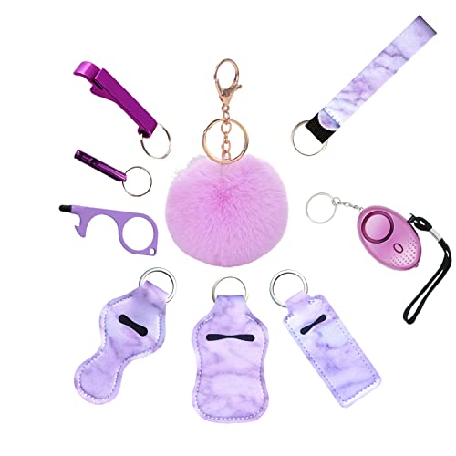 Schlüsselanhänger-Set für Damen mit persönlichem Alarm, Armband, Pompon-Schlüsselanhänger, Geschenke für Frauen und Mädchen von Joom DACH