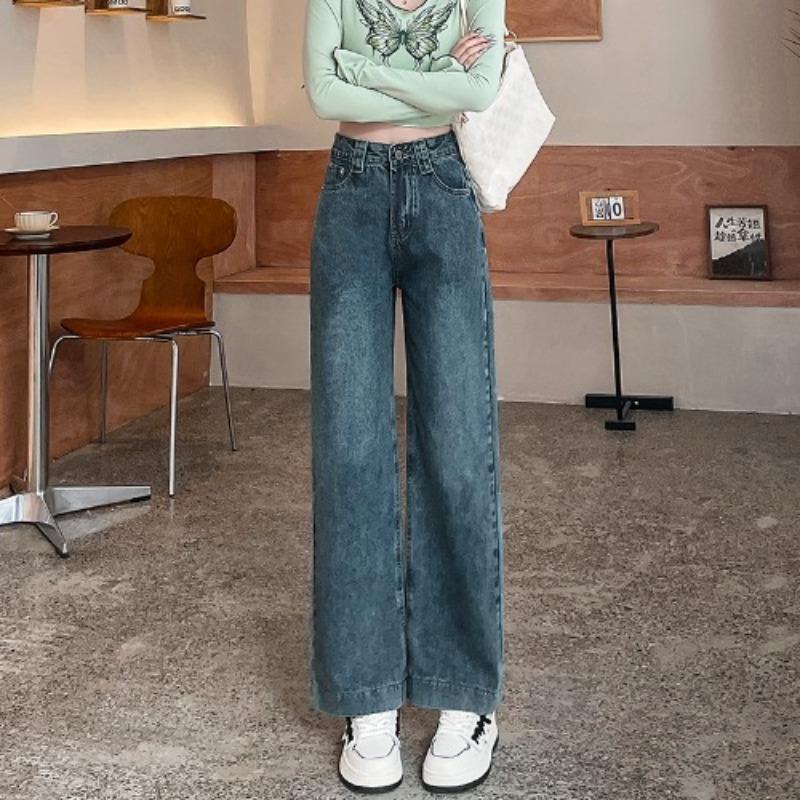 Schmale Version Straight Jeans für Damen Neue Winter Retro Hellblau Kleine lässige lockere Hose mit weitem Bein S von Joom DACH