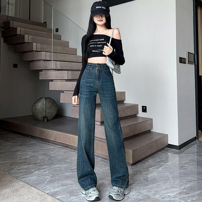 Schmale Version von Retro-Jeans für Damen Im Herbst Neu Hochtailliertes Schlankheitsdesign, Elastischer Fall Gerades Bein Bodenlange Hose M von Joom DACH