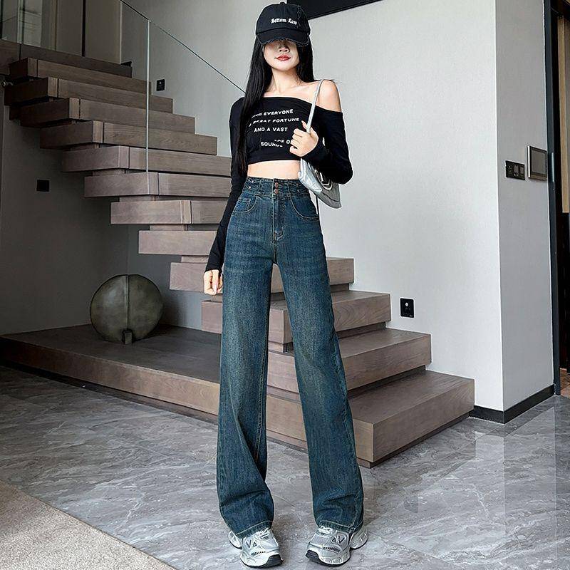 Schmale Version von Retro-Jeans für Damen Im Herbst Neu Hochtailliertes Schlankheitsdesign, Elastischer Fall Gerades Bein Bodenlange Hose M von Joom DACH