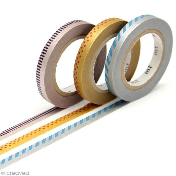 Schmales Masking Tape - MT - Silber- und Golddekor - 3 Rollen - 6 mm x 10 m - Gemischt gold/silber von Joom DACH